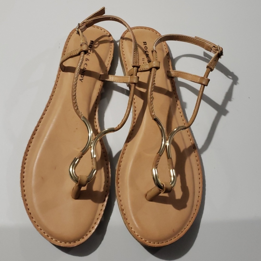 Rock & Candy Tan Leather Thong Sandals Size 10